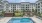 a pool in front of a building